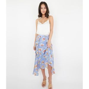 Paige the Label Mabel Silk Periwinkle Floral Print Ruffle Skirt Size Small